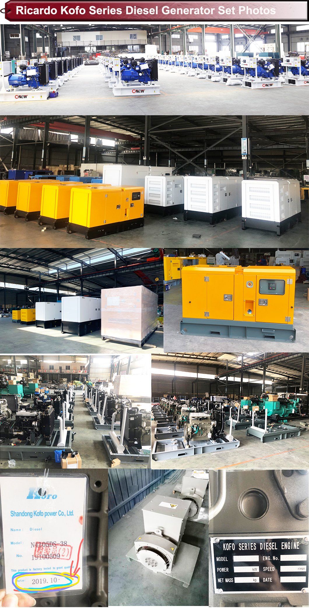 11kw 13kVA 13kv Factory Audit 220V 50Hz 1500rmp Ultrasonic Ricardo Kofo Kirloskar Generator for Mall with ATS