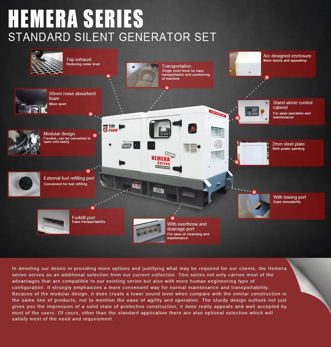 Tide Power 350 kVA 50Hz Cummins Dcec Diesel Generator Set Silent Type, Power Range From 22 to 500kVA H Series, Leroysomer/Stamford/Tide, Comap/Deepsea